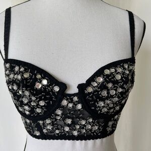 Vintage DKNY 1992 Crystal Studded Lace Bustier - XS - Sparkly